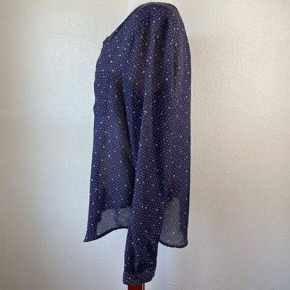 LOFT Sheer Navy Blue Button Down Top Size L EUC - Picture 3 of 6